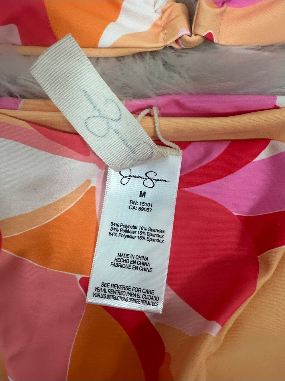 Jessica Simpson Triangle Bikini Set with Sheer Sarong - Pink, Orange, Cream M - Picture 2 of 8